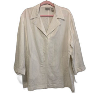 Chico's White Linen Blend Lightweight Shirt Jacket with Boxy Silhouette 3/xl.